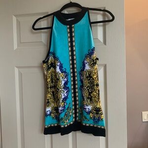 Cache Green/Black Print  Sleeveless Sweater sz M